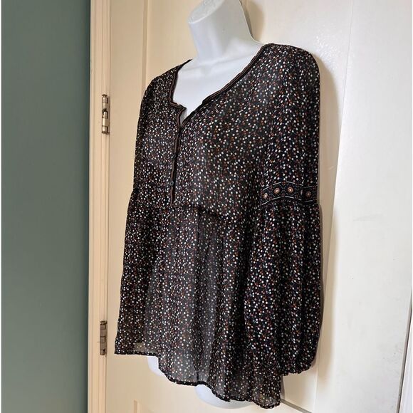 Max Studio Sheer Black Multicolor Long Sleeve empire Waist Blouse top sz M - Picture 4 of 9